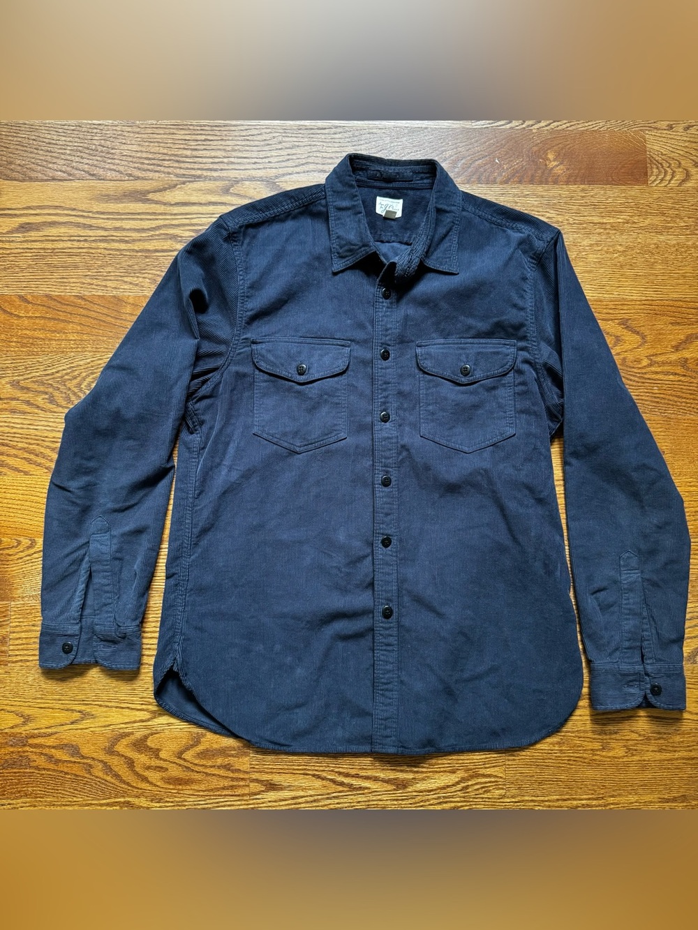 J.Crew Mens Corduroy Button Up Shirt Medium Navy Blue Cotton Long Sleeve